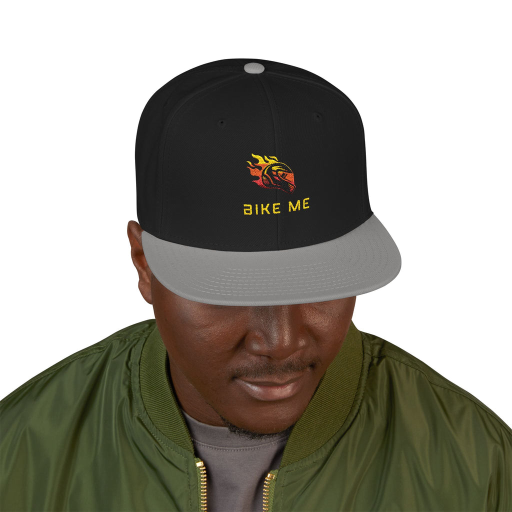 Embroidered Flame Snapback Hat — "Kiss Me" Pixel Fire Design