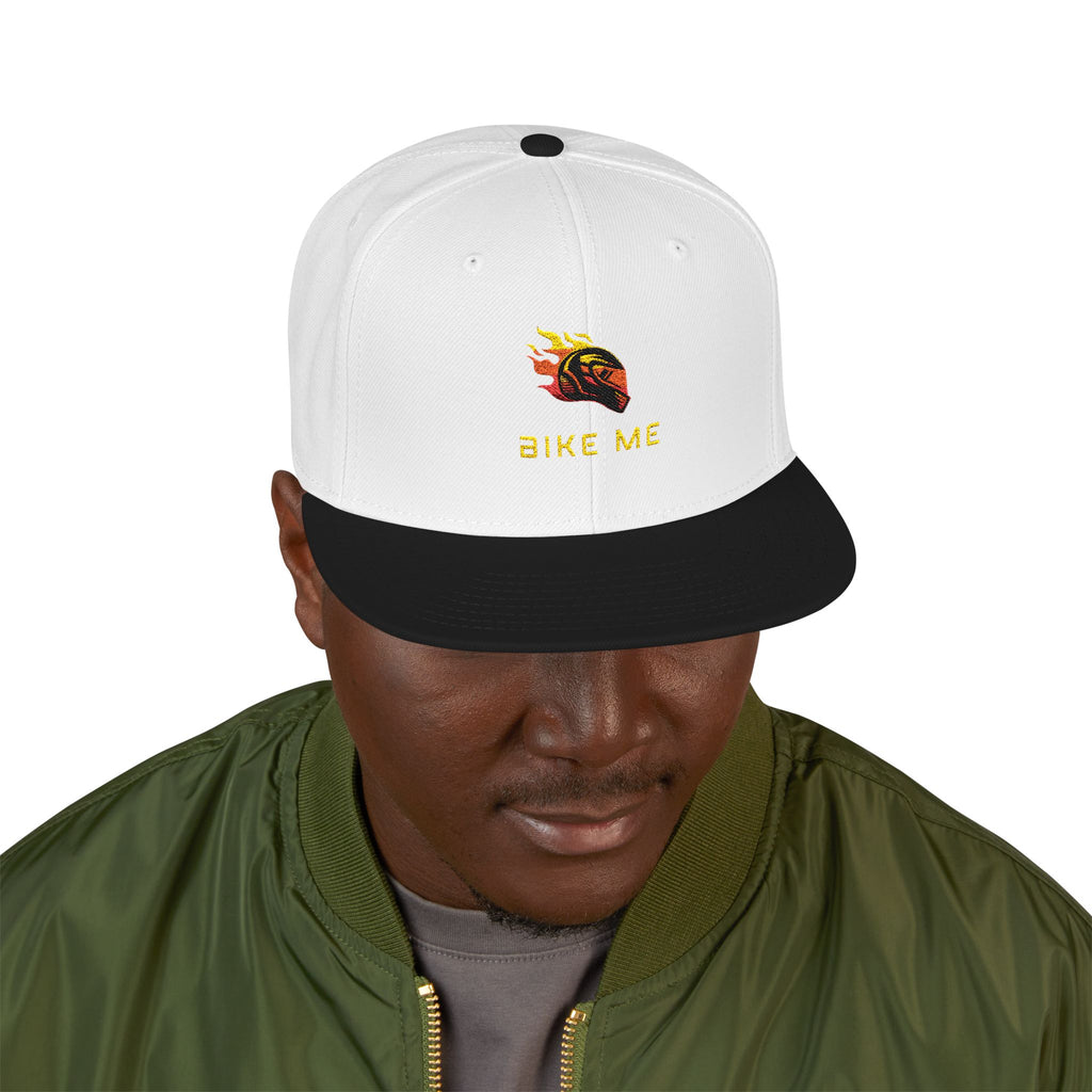 Embroidered Flame Snapback Hat — "Kiss Me" Pixel Fire Design