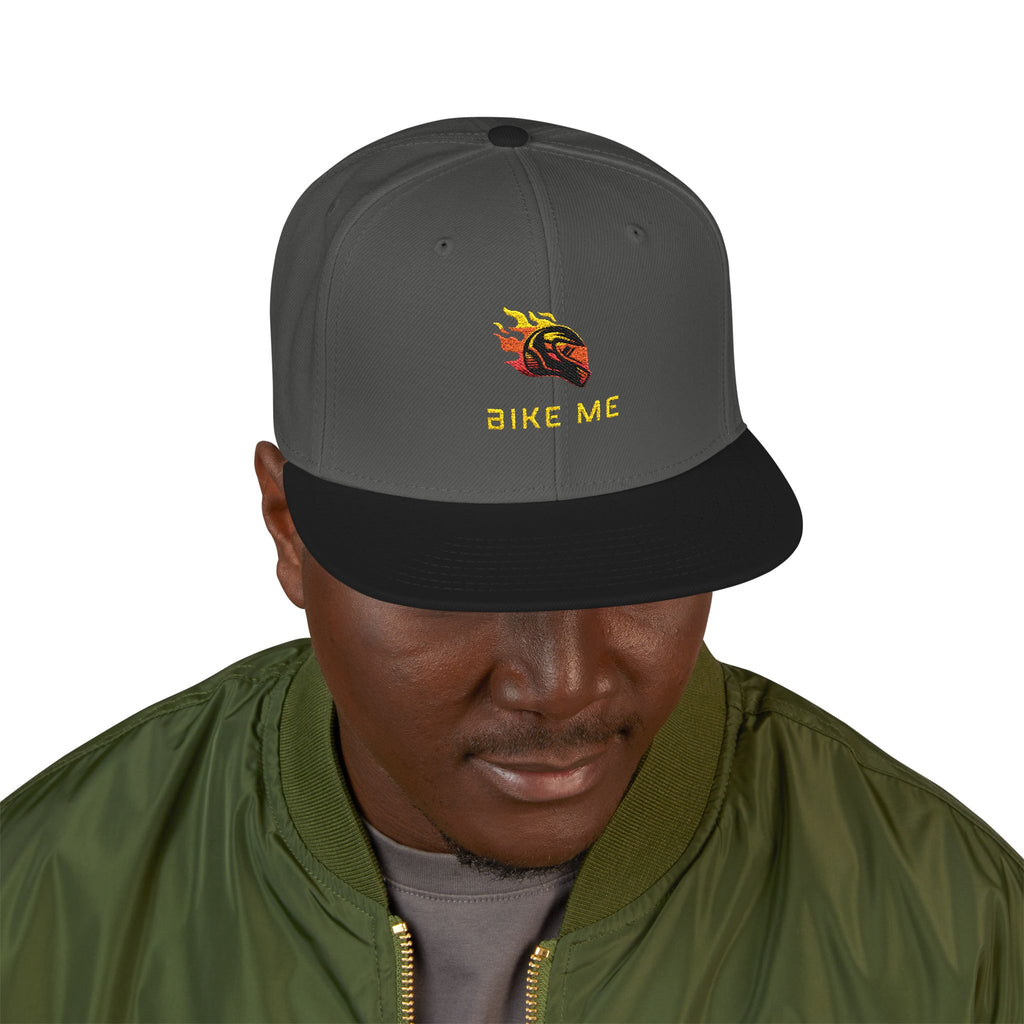 Embroidered Flame Snapback Hat — "Kiss Me" Pixel Fire Design