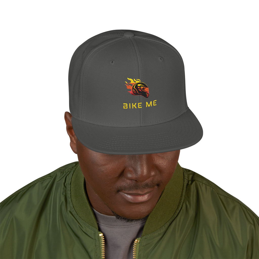 Embroidered Flame Snapback Hat — "Kiss Me" Pixel Fire Design