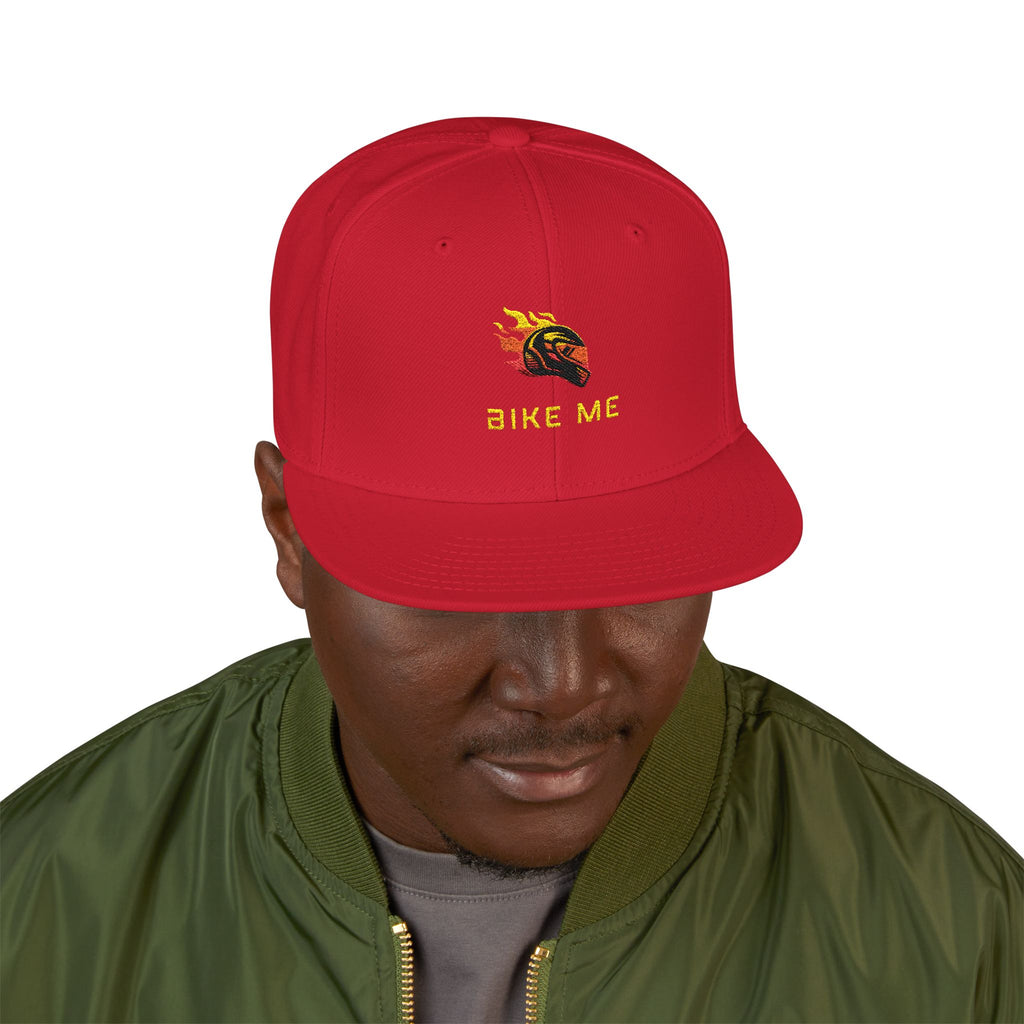 Embroidered Flame Snapback Hat — "Kiss Me" Pixel Fire Design