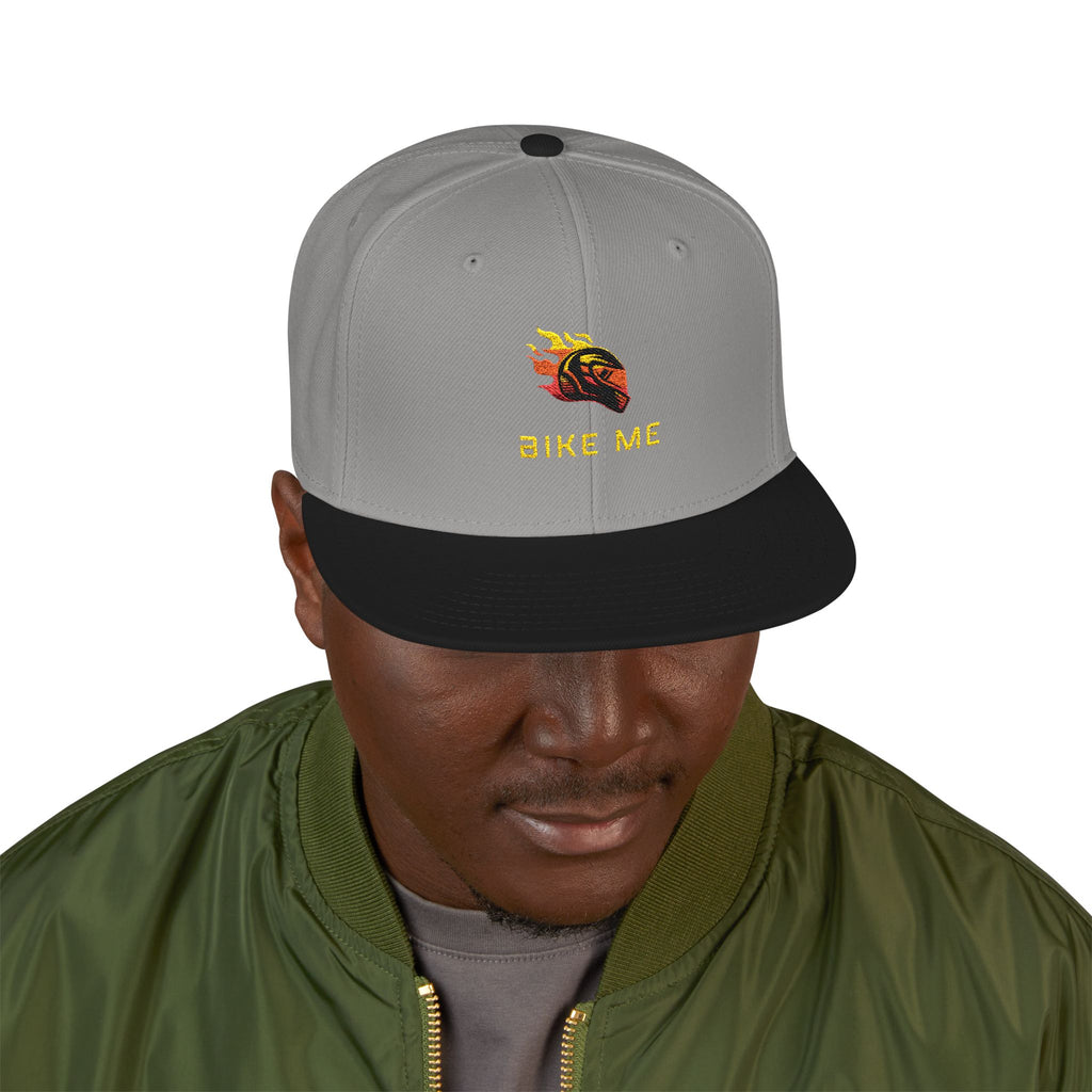Embroidered Flame Snapback Hat — "Kiss Me" Pixel Fire Design