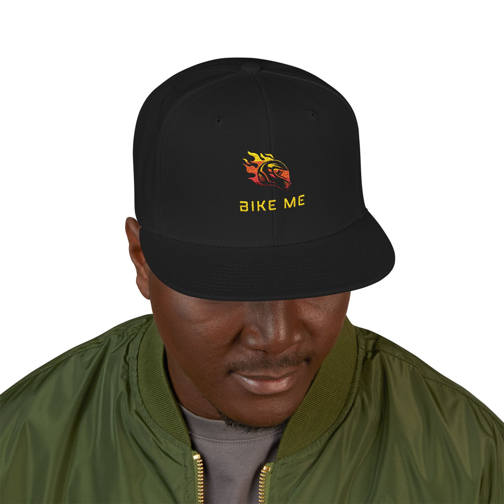 Embroidered Flame Snapback Hat — "Kiss Me" Pixel Fire Design